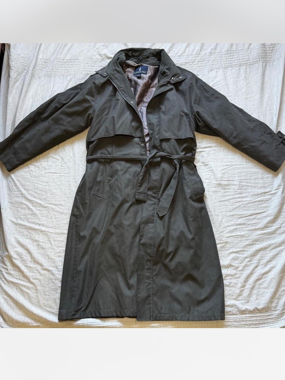 London Fog Men’s Olive Trench Coat with Detachable Inner Layer